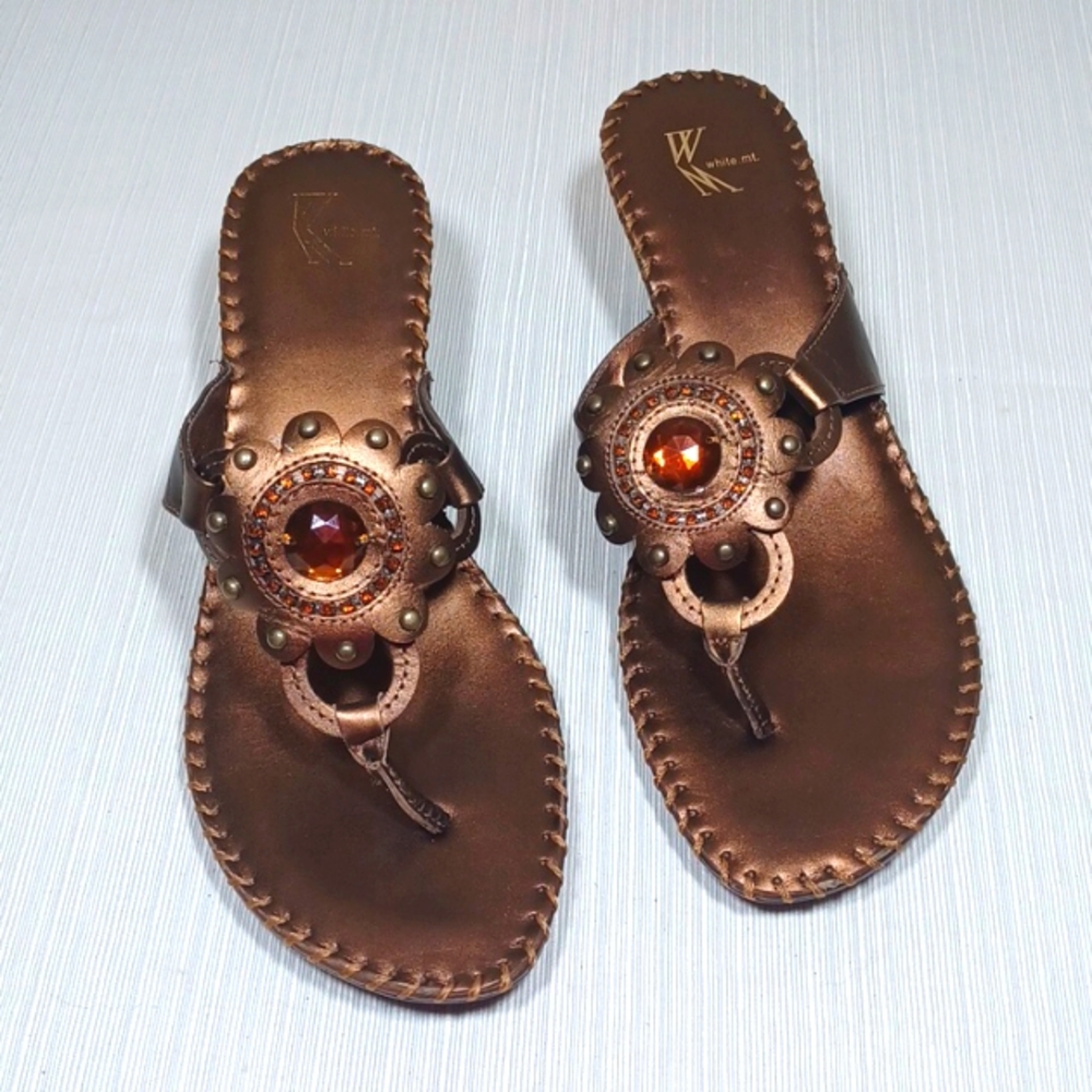 Sz 9 Metallic Bronze Leather Sandals by White Mountain